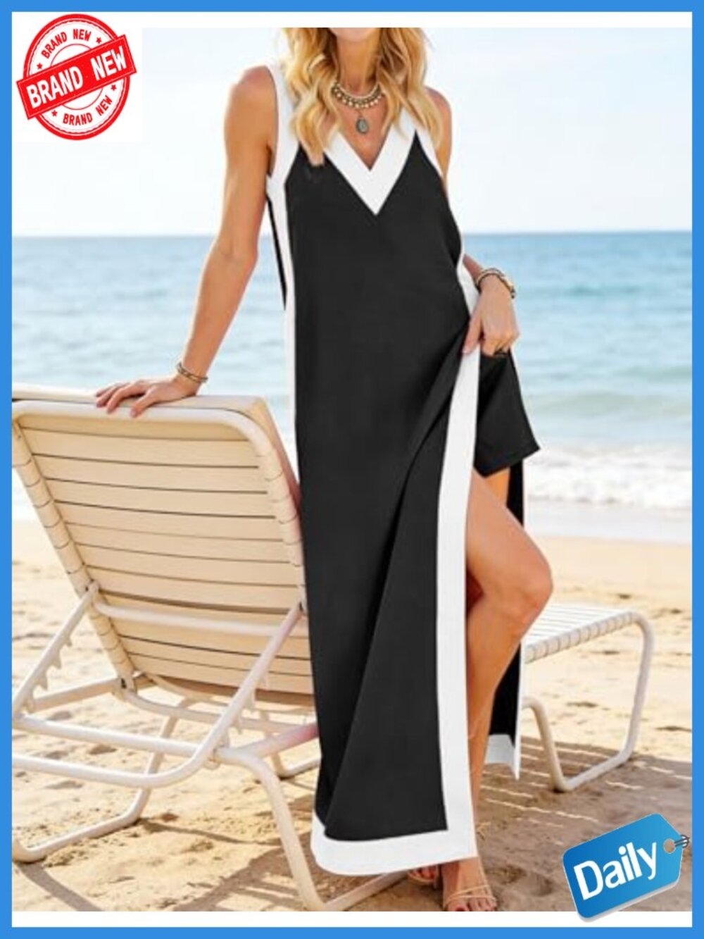 Women's Sleeveless V-Neck Maxi Dress with Matching Shorts 2-Piece Set - Picture 2 of 6